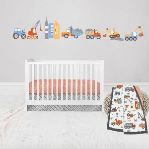 Bacati - Construction Yellow Orange Blue Gray 3 pc Crib Bedding Set - 1 of 4