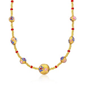 Ross-Simons Italian Multicolored Murano Glass Floral Bead Necklace With 18kt Gold Over Sterling Size 18 - 1 of 4