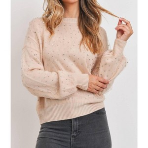 Women's Rhinestone Sheer Overlay Sweater - Sweet Rain - 1 of 4