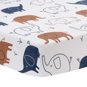 Lambs & Ivy Playful Elephant 100% Cotton White/Blue Baby Fitted Crib Sheet - 1 of 4