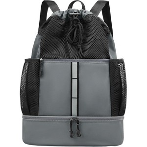 Lightweight Mesh Drawstring Bag, Gym & Swim Backpack with Separate Wet Pocket and Shoe Compartment - 1 of 4