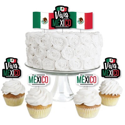 Big Dot of Happiness Viva Mexico - Dessert Cupcake Toppers - Mexican Independence Day Party Clear Treat Picks - Set of 24