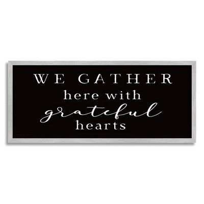 Stupell Industries Gather With Grateful Hearts Family Typography Sign Black Framed Giclee Art