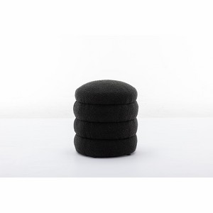 VYNXARIA Ottomans and Benches - 16.93"x16.93"x18.5" Black Soft Boucle Round Footrest Stool - 1 of 4