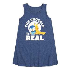 - Pokémon - The Snuggle Is Real Pikachu And Piplup Graphic Sleeveless Aline Dress - 1 of 4
