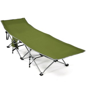 Folding Camping Cot Heavy-Duty Outdoor Cot Bed w/ Side Storage Pocket Green\Blue - 1 of 4