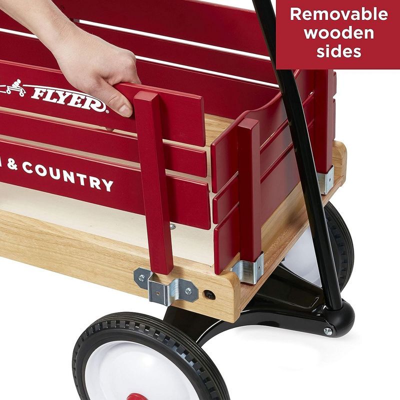 Radio Flyer Town and Country Wooden Kids Wagon with Removable Side Panels and Foldable Long Handle, For Kids Ages 1.5 Years and Up, Red, 6 of 8