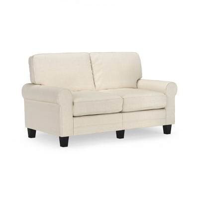 Buttercream Microfiber Rolled Arm Loveseat with Wood Frame