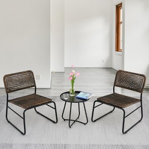 Aukfa Modern Weave 3-Piece Patio Bistro Set - All-Weather Woven Chairs & Metal Side Table for Balcony or Small Space - Brown - 1 of 4