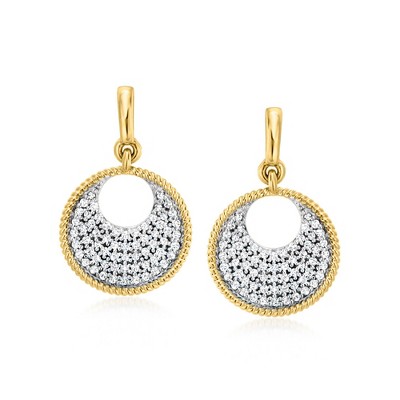 Ross-Simons 0.20 ct. t.w. Pave Diamond Disc Drop Earrings in 14kt Yellow Gold