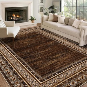 Modern Washable Rug, Solid Brown Low Pile Non-Shedding Carpet, Stain Resistant Neutral Non-Slip Throw Rug for Apartment Dining Bedroom - 1 of 4