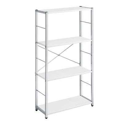 INFURNIC Decorative Bookshelf 4 Tier Rectangular Shelf with X Shape Cross Bar for Stylish Storage and Display, White, 24.5"*11.5"*42.5"