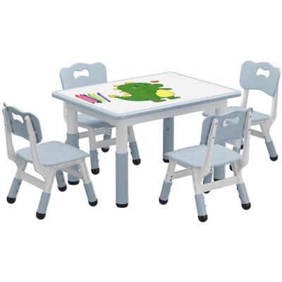Kids Table and Chair Set, Height Adjustable Toddler Table and 4 Chairs Set for Ages 2-10, Graffiti Desktop, Non-Slip Legs, Arts & Crafts Table