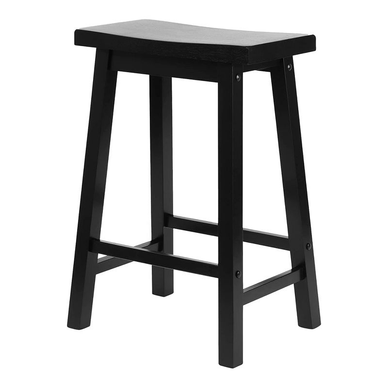 PJ Wood Classic Saddle-Seat 24'' Tall Kitchen Counter Stool for Homes, Dining Spaces, and Bars with Backless Seat, 4 Square Legs, Black (5 Pack), 3 of 7