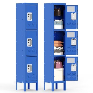Munora 66"H 3 Doors Locker for Employees, Metal Locker Storage Cabinet for Home Office School Gym, Lockable, Require Assembly (Blue) - 1 of 4