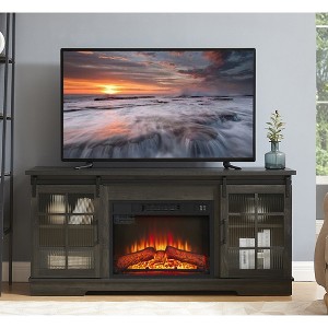 59" TV Stand for TVs up to 65" with 23" Electric Fireplace Insert, Sliding Fluted Glass Doors, Large Storage Cabinet, Multipurpose Media Console Table - 1 of 4