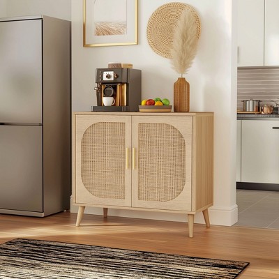 NicBex 31.5" Farmhouse 2-Door Sideboard,Kitchen Storage Cabinets with 2 Drawers and 4 Compartments for Storage,Brown/Black