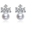 Guili Sterling Silver Rhodium Plated White Round Genuine Freshwater Pearl with Clear Heart and Round Cubic Zirconia Earrings, a Romantic Treasure - 3 of 3