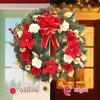 24 Inch Christmas Wreath, Winter Door Wreath Red Holiday Wreath with Flower & Bow Ribbon for Indoor Outdoor Decor - 3 of 4