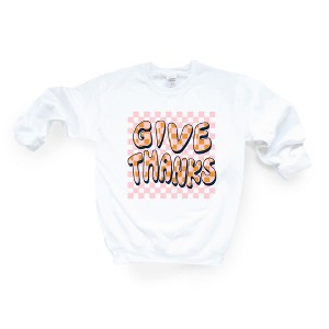 Simply Sage Market Women's Give Thanks Checkered Gildan Sweatshirt - 1 of 2