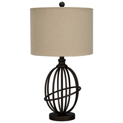 Bronze Metal Table Lamp with Beige Drum Shade, 26"