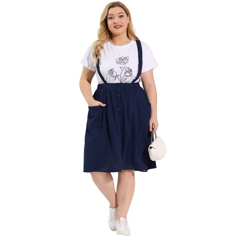 Agnes Orinda Women's Plus Size Casual Elastic Waist Suspender Skirt with Front Pockets, 3 of 7