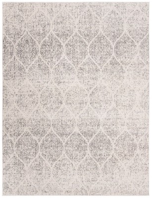 Ivory and Silver Geometric 8' x 10' Synthetic Area Rug