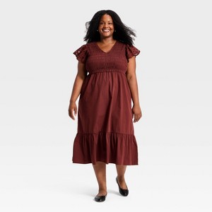 Women's Flutter Short Sleeve Smocked Midi A-Line Dress - Universal Thread™ - 1 of 3