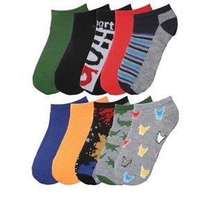 Tipi Toe Big Kids Boys 10 Pairs Classy Lightweight Novelty Stripes Animal & Sport Pattern Ankle/Low Cut Socks, Size Large - 1 of 3