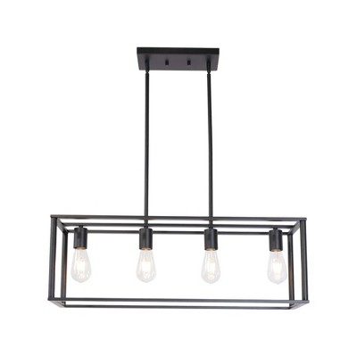 Bella Depot Pendant Lighting 4 Light Industrial Vintage Open Frame Rectangle Chandeliers Modern Black Linear Cage Ceiling Light Fixture