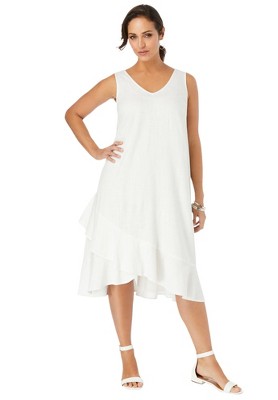 Jessica London Women's Plus Size Linen Flounce Dress