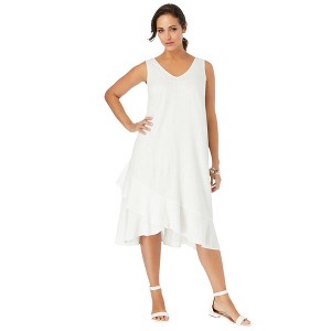 Jessica London Women's Plus Size Linen Flounce Dress - 1 of 4