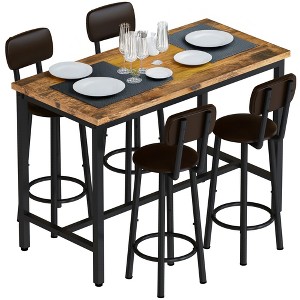 Hooseng Modern Farmhouse Style 5 Piece Dining Table Set with MDF Top, Metal Frame and Upholstered Bar Stools, 4-Person Dining Room Table Set for 2 - 1 of 4