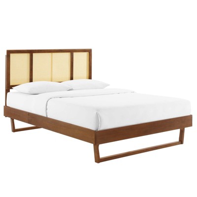 Modway Kelsea Cane and Wood Full Platform Bed With Angular Legs