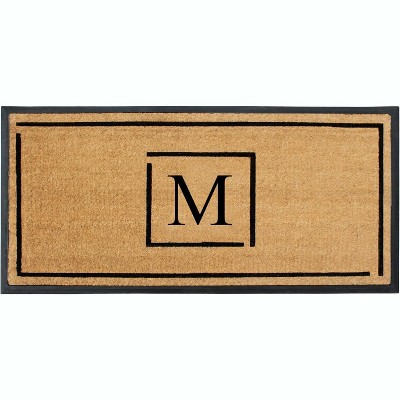 A1HC Natural Coir Monogrammed Doormat, Anti-Shed Treated Durable Front Door Mat for Outdoor Entrance, Easy to Clean Entrymat 24"x48"