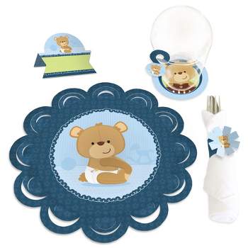 Big Dot of Happiness Baby Boy Teddy Bear - Baby Shower Paper Charger and Table Decorations - Chargerific Kit - Place Setting for 8