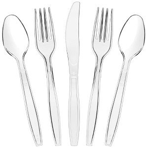 Juvale 180-Count Ultra Clear Plastic Silverware, Disposable Cutlery Utensils Set: Spoons, Forks & Knives, Heavy Duty Flatware for Parties & Events - 1 of 4