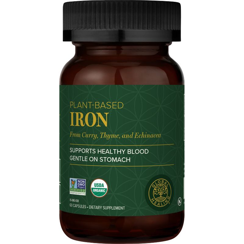 Global Healing Iron, Plant-Based Mineral for Energy (60 Capsules), 1 of 7