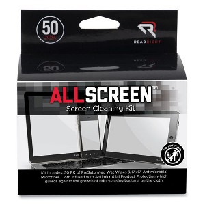 Read Right AllScreen Cleaning Kit with (1) 6 x 6 Microfiber Cloth, (50) 4 x 5 Individually Wrapped Pre-Saturated Wipes, Unscented, White - 1 of 4