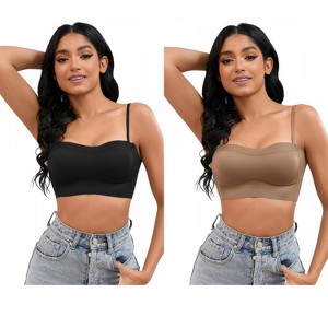 INSPIRE CHIC 2 Pcs Women's Push Up U Back Adjustable Straps Full Cup Wirefree Tube Convertible Bras - 1 of 4
