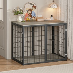 Tinyhomie 47 inch Dog Crate Furniture 3 Doors for Large Medium Dogs Grey - 1 of 4