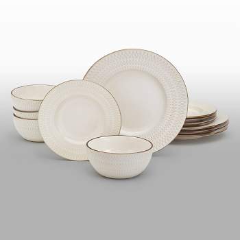 12pc Stoneware Taylor Dinnerware Set White - Tabletops Gallery