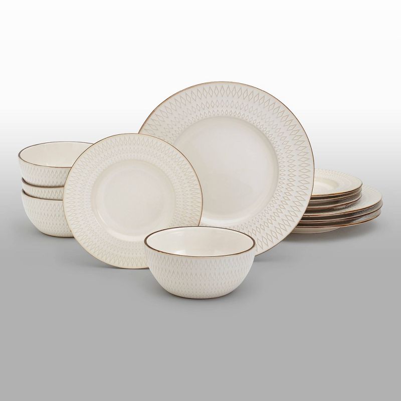 12pc Stoneware Taylor Dinnerware Set White - Tabletops Gallery, 1 of 11
