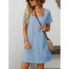 Coolmee Womens Solid Color Casual Summer Square Neck Short Sleeve Mini Dresses with Pockets - 2 of 4