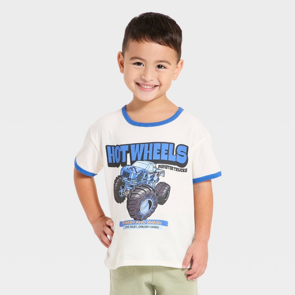 Toddler Boys' Hot Wheels Monster Truck Short Sleeve T-Shirt - White 12M