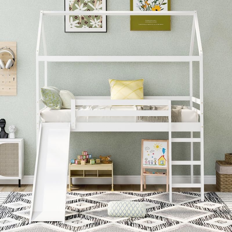 Twin Size House Shape Loft Bed with Slides, White - ModernLuxe, 2 of 12