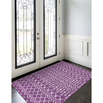 Violet and Ivory Geometric Trellis Indoor Rug