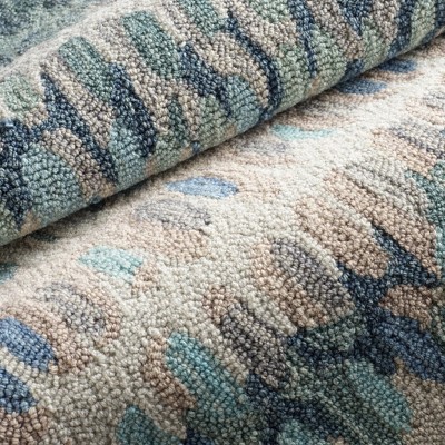 Ivory and Blue Abstract Handwoven Wool Rug, 2' x 3'