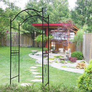 DOMETOUR Black Metal Garden Arch, 3.6ft x 1.47ft x 7.5ft, Climbing Plants Support, Outdoor Garden Arbor - 1 of 4