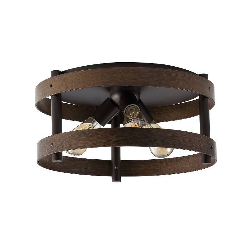 16&#34; 3-Light Cooper Farmhouse Industrial Iron LED Flush Mount Brown Wood Finished/Oil Rubbed Bronze - JONATHAN Y, 6 of 10